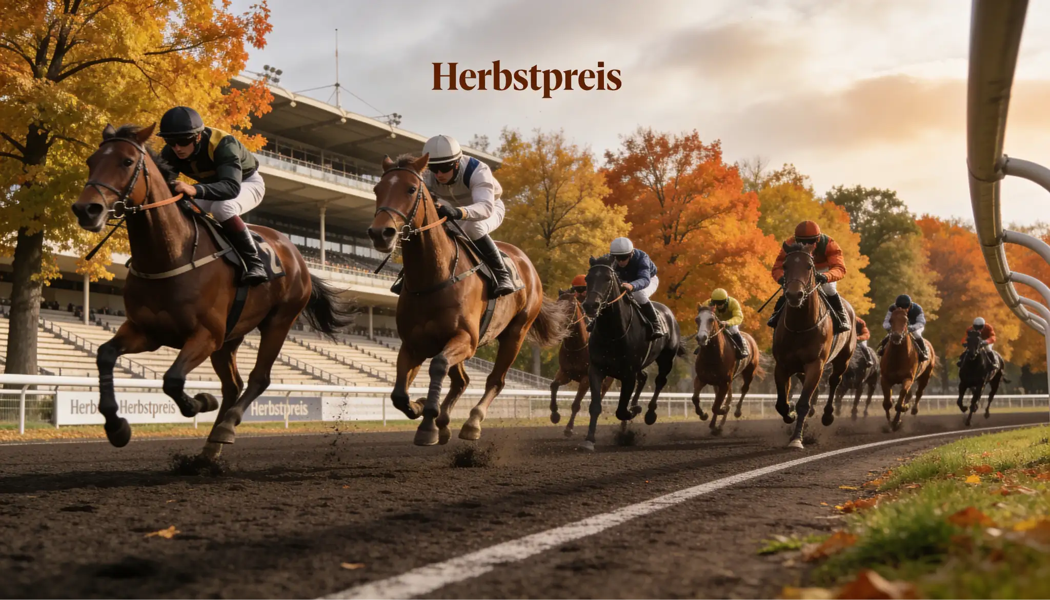 Galopprennen auf der Rennbahn ParisLongchamp mit herbstlichem Laub im Hintergrund